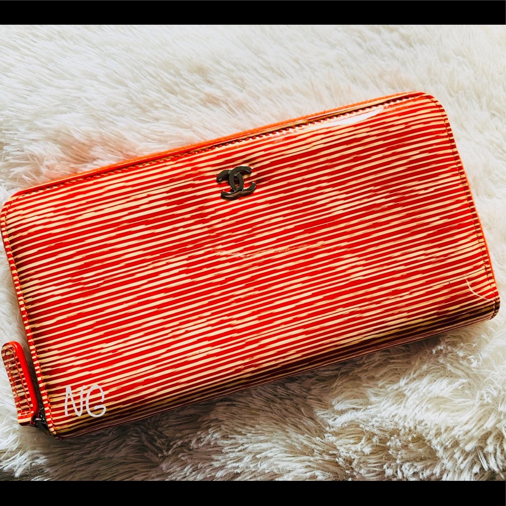 CHANEL Patent Stripped Wallet